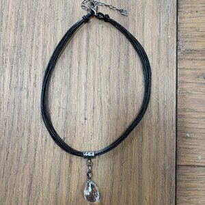 Silpada Sterling Silver Faceted Quartz Crystal Drop Leather Cord Necklace N1494